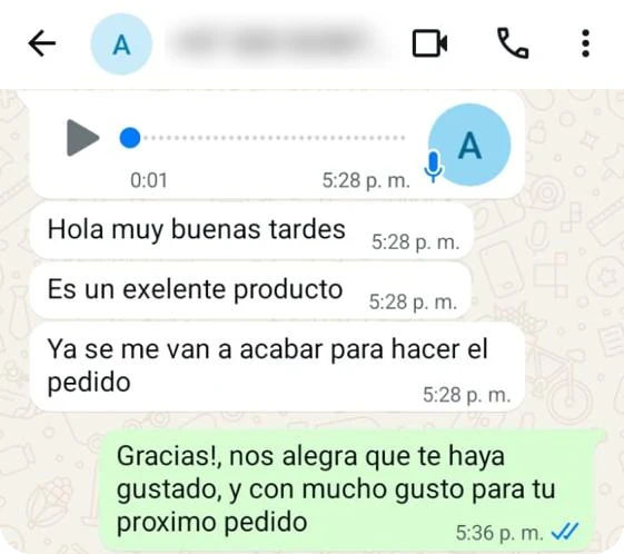 Pantallazo de WhatsApp: es un excelente producto