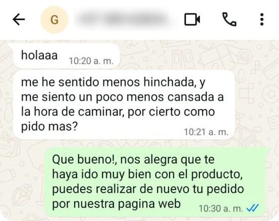 Pantallazo de WhatsApp: me he sentido menos hinchada